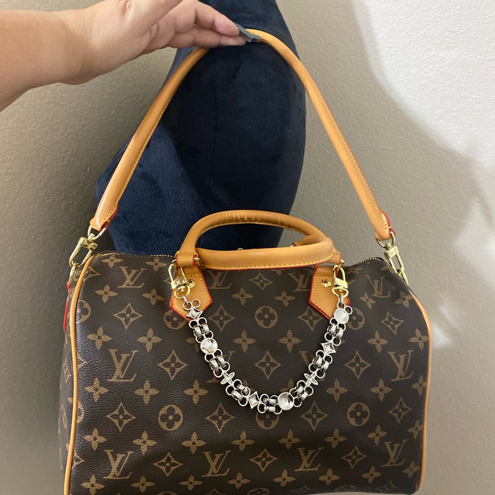 Fashion Bag Monogram Speedy-Style Brown Canvas Top-Handle Bag - Picture 9 of 16